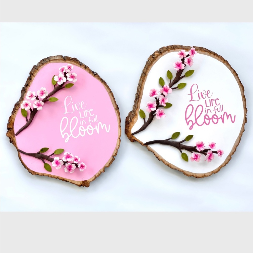 White Background With Pink Cherry Blossoms/Live Life in Full Bloom Wall Art - Picture 3 of 3